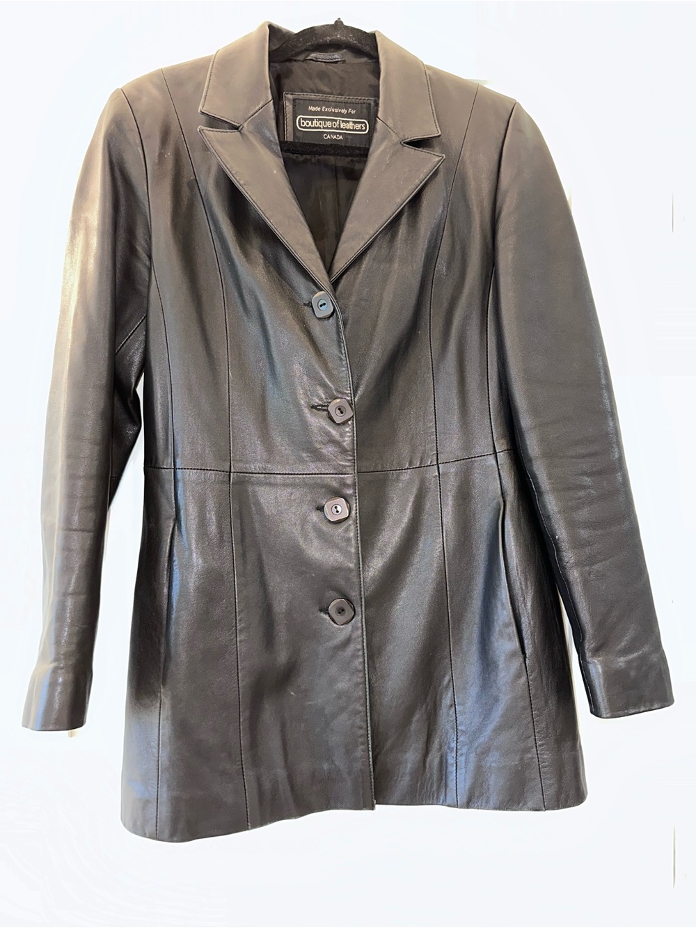 Classic Black Leather Button-Front Jacket -